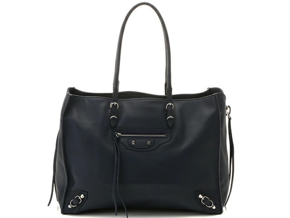 Balenciaga Paper Zip Around Tote Bag Navy Blue Calfskin